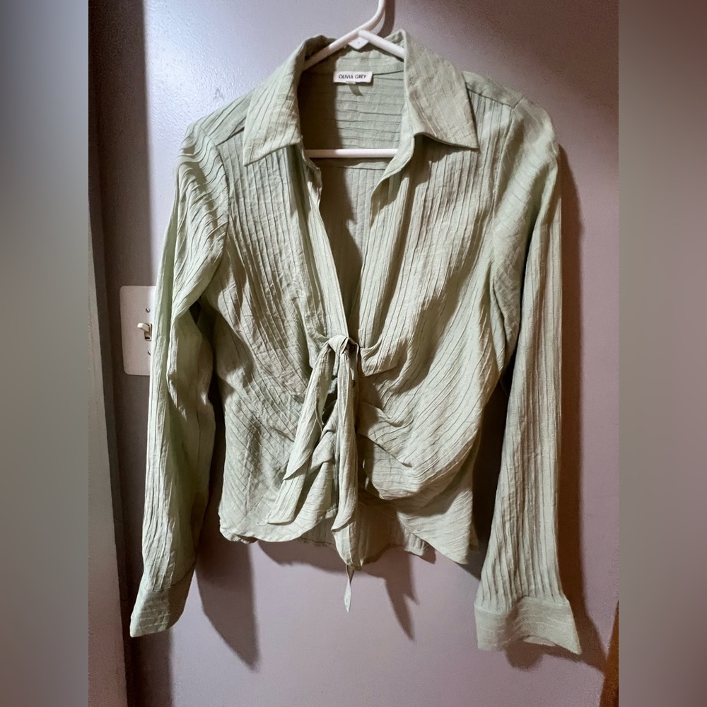 Chic Sage Tie-Front Blouse